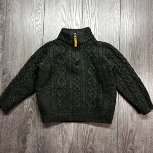 Aran Sweater Market Kids M Green Wool Cable Knit Quarter Zip Sweater 8-11 Yrs